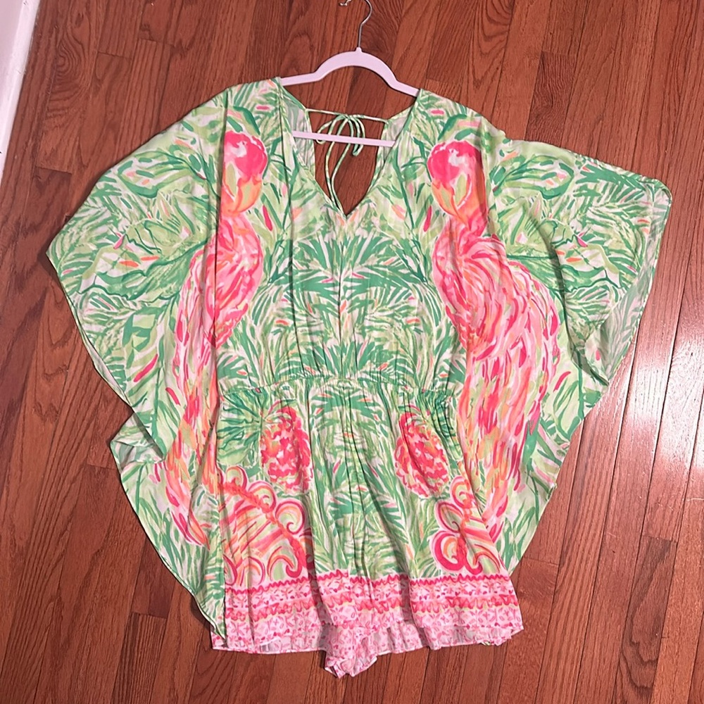 Rare and HTF Lilly Pulitzer Mai Romper in Tiki Pink Flamigo